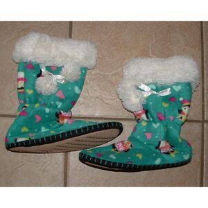 NEW Owl Print Sz Medium (7-8) Christmas Holiday Non Slip Soft Fleece Slippers